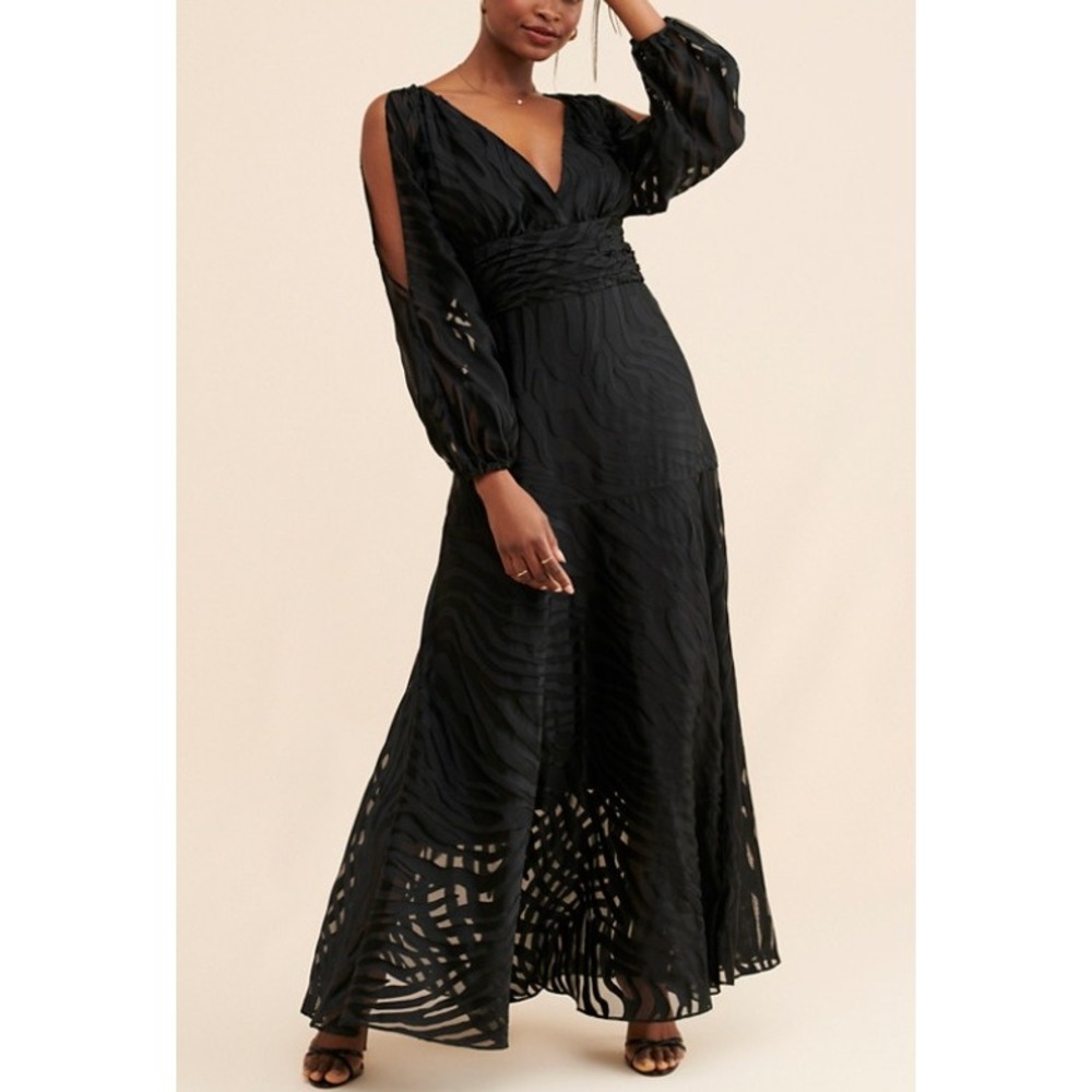 HUTCH Zebra Burnout Cold Shoulder Maxi Dress Black Women Size 6P Petite Formal